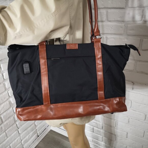 Relavel Black & Brown Unisex Zipper Closure Computer Tote with Built in USB - Picture 2 of 16